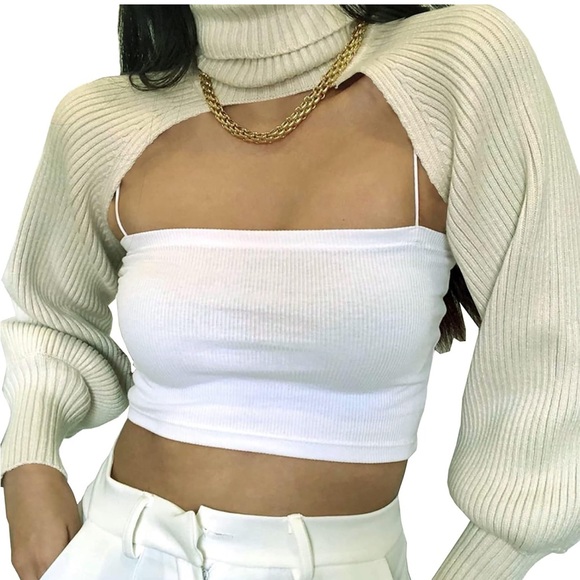Cream Ribbed Cropped Sweater - Picture 2 of 4